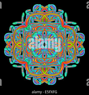 Ein Fraktal-Mandala in Neon-Farben. Stockfoto