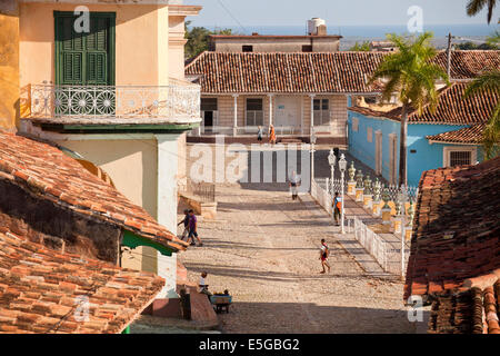 gepflasterten Plaza Mayor in der alten Stadt von Trinidad, Kuba, Karibik Stockfoto