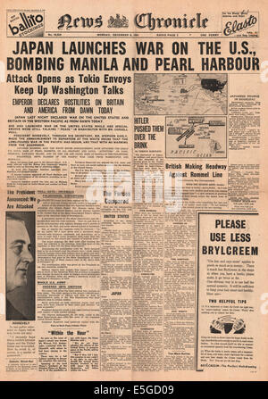 Nachrichten Chronik (UK) Titelseite japanischen Angriff auf Pearl Harbour Stockfoto
