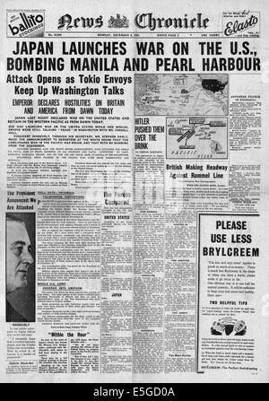 Nachrichten Chronik (UK) Titelseite japanischen Angriff auf Pearl Harbour Stockfoto