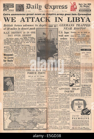 1941 daily Express Titelseite Berichterstattung der britischen 8. Armee Angriff in Libyen Stockfoto