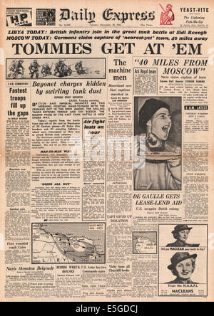 1941 daily Express Titelseite Berichterstattung über die Schlacht von Tobruk Stockfoto