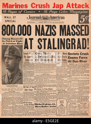 1942 statt New York Journal amerikanischen Titelseite Berichterstattung Bundeswehr voraus bei Stalingrad Stockfoto