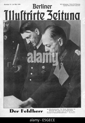 1940 Berliner Illustrierte Zeitung Titelseite berichtet Adolf Hitler und General Oberst von Rundstedt diskutieren Militäroperationen Stockfoto