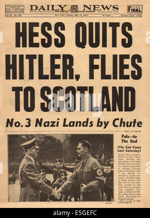 1941 landet daily News (New York) Titelseite berichtet Rudolf Hess in Großbritannien Stockfoto