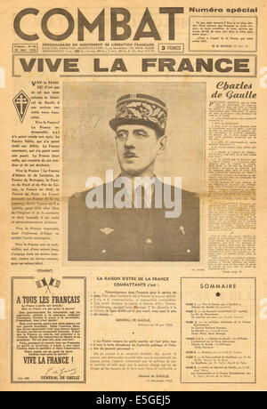 1943-Kampf (Französisch Befreiungsbewegung Zeitung - Algerien) Titelseite zeigt Charles De Gaulle Stockfoto