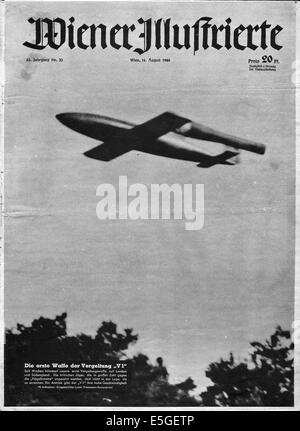 1944 Wiener Illustrierte Titelseite zeigt eine V1-Rakete im Flug Stockfoto