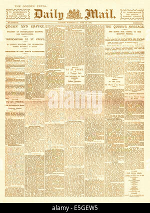 Daily Mail Golden Extra Titelseite 1897 Berichterstattung das diamantene Thronjubiläum von Königin Victoria Stockfoto