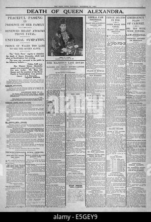 1925 daily News Seite 7 Berichterstattung den Tod von Königin Alexandra Stockfoto