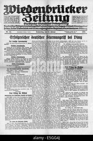 Wiedenbrucke Zeitung (Deutschland) Titelseite berichten erfolgreiche deutsche Armee Angriff bei Vimy Stockfoto