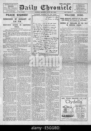 1919 tägliche Chronik Titelseite Berichterstattung die Unterzeichnung des Vertrags von Versailles Stockfoto