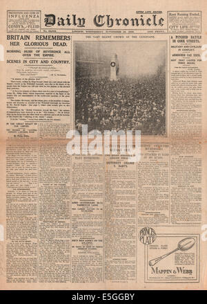 1919 tägliche Chronik Titelseite Berichterstattung Tag des Waffenstillstands am Cenotaph in London Stockfoto