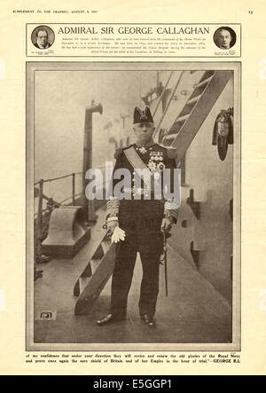 1914 die grafischen Front Seite Berichterstattung Admiral Sir George Gallaghan Weltkrieg einer Stockfoto