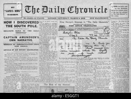 1912 tägliche Chronik halbe Titelseite berichtet Captain Amudsen entdeckt den Südpol Stockfoto