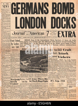 1940 New York Journal-American Titelseite Berichterstattung Luftwaffe Bombardierung Überfall auf London Stockfoto