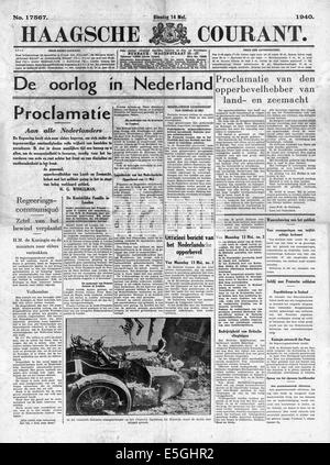 1940 Haagsche Courant (Niederlande) Front Seite Berichterstattung Deutschland im Krieg mit Holland Stockfoto