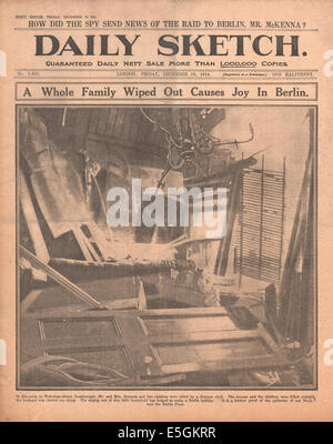 1914 daily Sketch Titelseite Berichterstattung der Bombarbment von Scarborough, Hartlepool & Whitby durch Kreuzer der Kriegsmarine Stockfoto