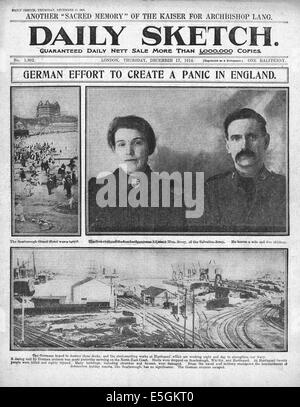 1914 daily Sketch Titelseite Berichterstattung der Bombarbment von Scarborough, Hartlepool & Whitby durch Kreuzer der Kriegsmarine Stockfoto