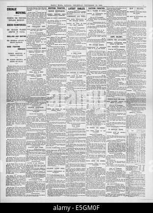 1899 daily Mail Seite 5 Berichterstattung Boer Krieg Nachrichten und Erfassung der Morning Post Journalist Winston Churchill Stockfoto