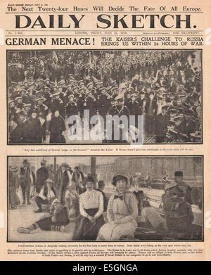 1914 daily Sketch Titelseite Berichterstattung Kriegsdrohung Stockfoto