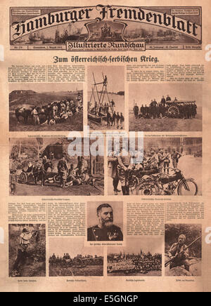 1914 Hamburger Fremdenblatt Titelseite Berichterstattung österreichisch-serbische Krieg Stockfoto