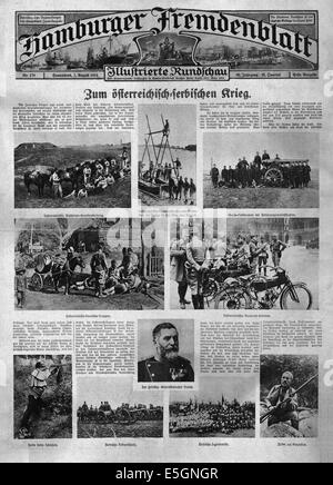 1914 Hamburger Fremdenblatt Titelseite Berichterstattung österreichisch-serbische Krieg Stockfoto