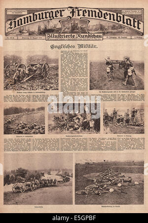 1914 Hamburger Fremdenblatt Titelseite zeigt britische Soldaten in Aktion Stockfoto