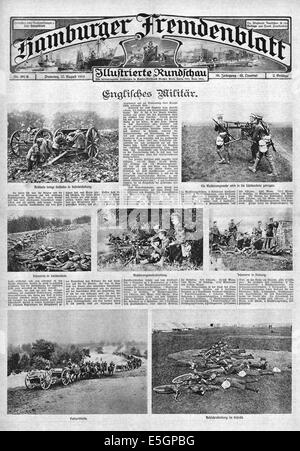 1914 Hamburger Fremdenblatt Titelseite zeigt britische Soldaten in Aktion Stockfoto