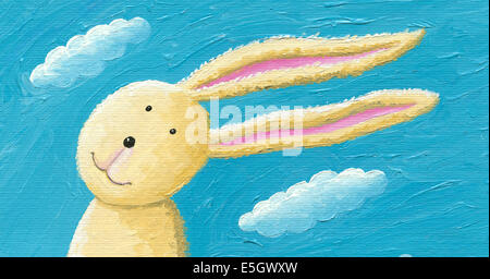 Acryl Illustration der niedlichen Kaninchen im wind Stockfoto