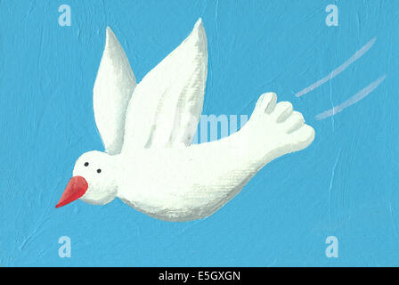 Acryl Bild der weiße Taube fliegen Stockfoto