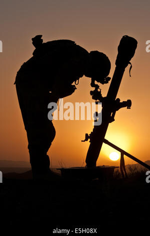 US Army Spc. Zac Moore, ein Mortarman mit Mörtel Platoon, 2nd Battalion, 504th Parachute Infantry Regiment, 82nd Airborne Division Stockfoto