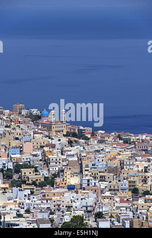 Blick auf Ermoupoli Stadt-die Hauptstadt von Cyclades-Syros Insel, Ägäis, Griechenland Stockfoto