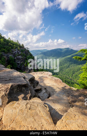 Die Ansicht der Linville Schlucht im westlichen North Carolina sieht man am besten von einem Aussichtspunkt Wiseman Ansicht bezeichnet. Stockfoto