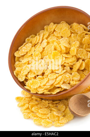 Cornflakes in Schüssel isoliert auf weißem Hintergrund Stockfoto