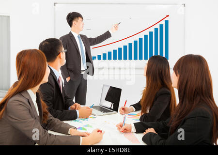 professionelle Business-Mann zeigt ein Markt Situation Diagramm Stockfoto