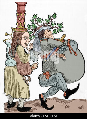 Martin Luther (1483-1546). Deutscher Reformator. Karikatur von Martin Luther und seine Frau Katharina von Bora (1499-1552). Farbige. Stockfoto