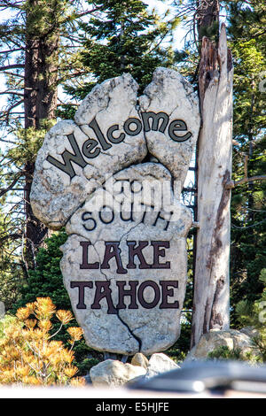 Willkommensschild für South Lake Tahoe, Kalifornien, USA Stockfoto