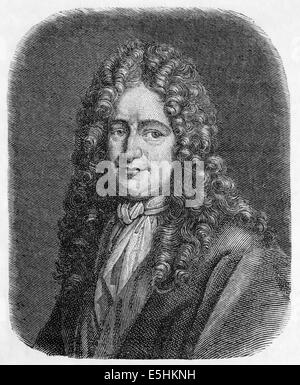 Gottfried Wilhelm von Leibniz(1646-1716). Deutscher Mathematiker und Philosoph. Gravur. Universalgeschichte. des 19. Jahrhunderts. Stockfoto