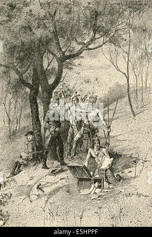 Antiken 1895 Gravur "Land Vermessung hat seine Risiken." Stockfoto