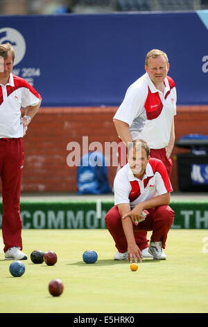 Glasgow, Schottland. 1. August 2014.  Glasgow Commonwealth Games.  Tag 9.  Kelvingrove Lawn Bowls Centre.  Mens Lawn Bowls Vieren Finale.  Schottland gegen England.  Gold Medal Match. Bildnachweis: Action Plus Sport Bilder/Alamy Live News Stockfoto