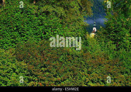 Kirche St. Georg in Ruhpolding/Deutschland in ein Loch von einer Hecke Stockfoto