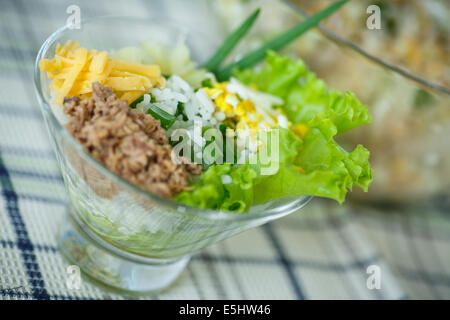 Salat mit Reis, Eiern, Thunfisch und Gemüse Stockfoto