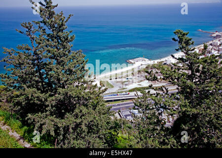 Luftaufnahme der Bucht von Haifa und Umgebung zeigen Bat Galim Strand, Haifa, Israel Stockfoto