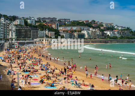 Strand Playa De La Concha, Donostia-San Sebastián, Gipuzkoa, Baskenland, Spanien Stockfoto