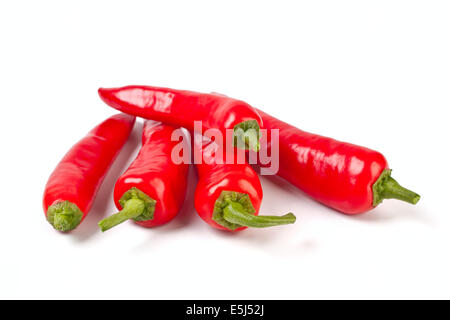 eine Gruppe fünf heiße red chilly Peppers Stockfoto