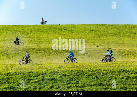 Niederlande, Petten, Radfahrer am Deich genannt Hondsbossche Zeewering Stockfoto