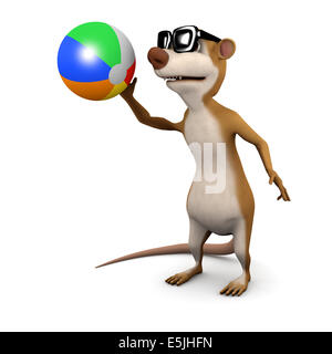 3D Render eine Cartoon-Wiesel mit einem Beachball spielen Stockfoto