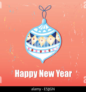 Gruß Neujahr Grußkarte mit Weihnachtsschmuck auf rotem Grund Stockfoto