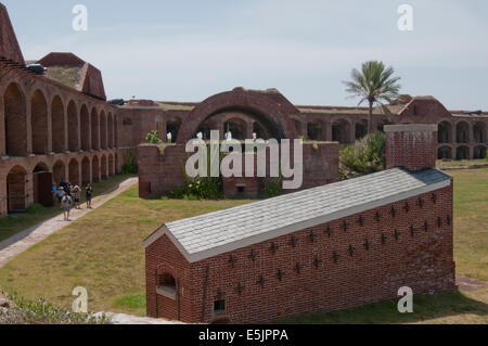 Bürgerkriegära Fort Jefferson ist mit einer wunderschönen Mauerwerk, Kanonen, und den Garten Schlüssel Leuchtturm. Stockfoto