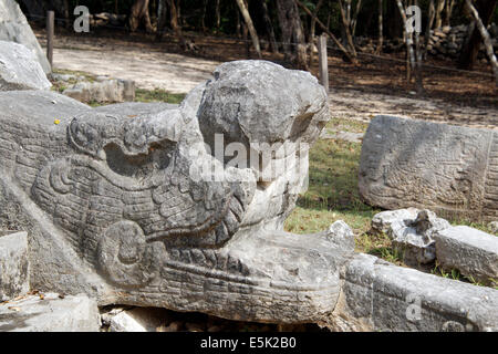 Kopf der Schlange Stein die Entwicklung oder Bonehouse Chichen Itza Yucatan Mexiko Stockfoto